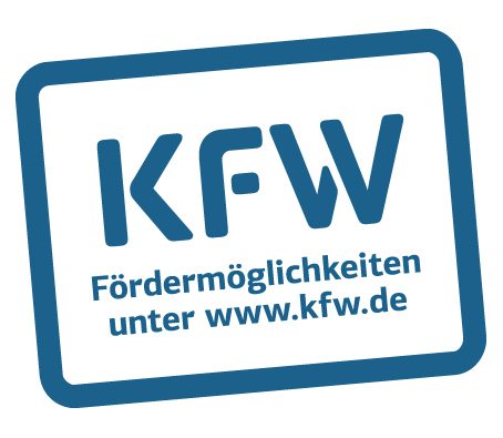 KFW-Logo mit dem Text "Fördermöglichkeiten unter www.kfw.de".